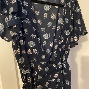 Blue floral wrap shirt - LOFT